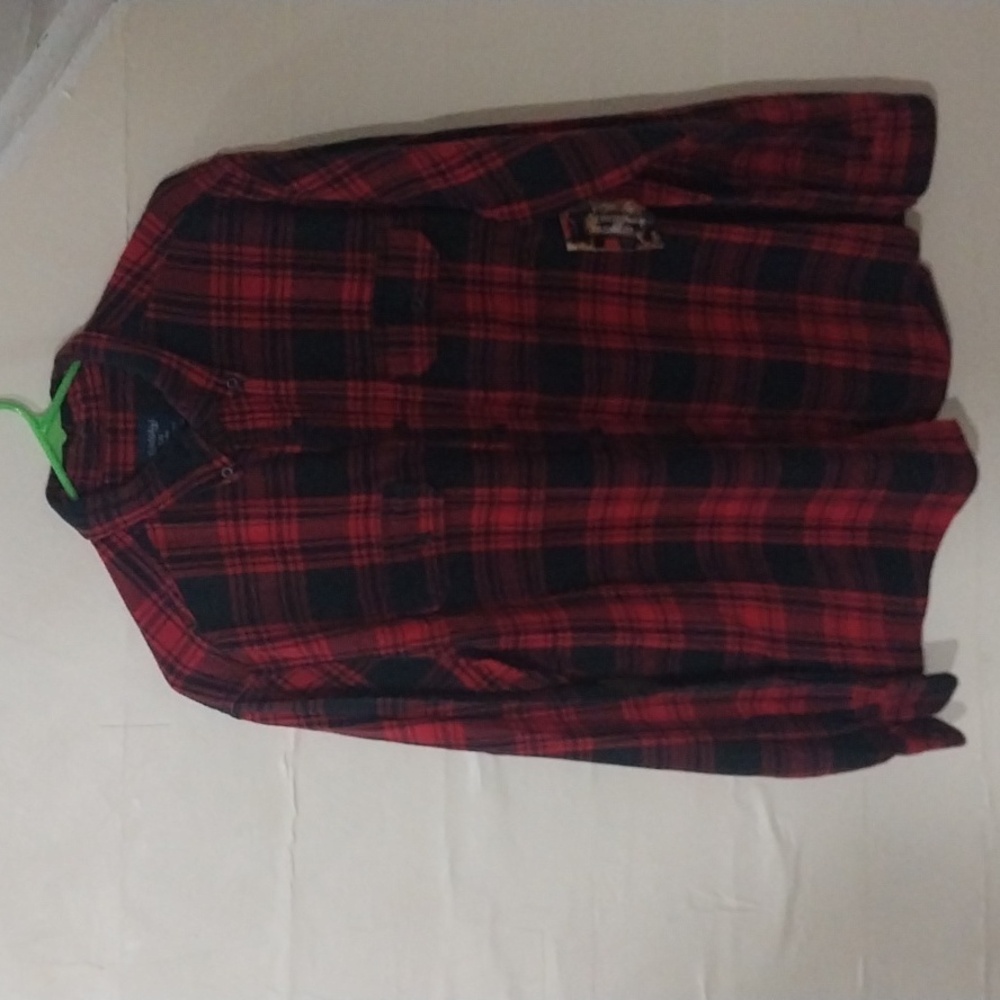 Faded Glory Red and Black Plaid Casual Button Down Shirt